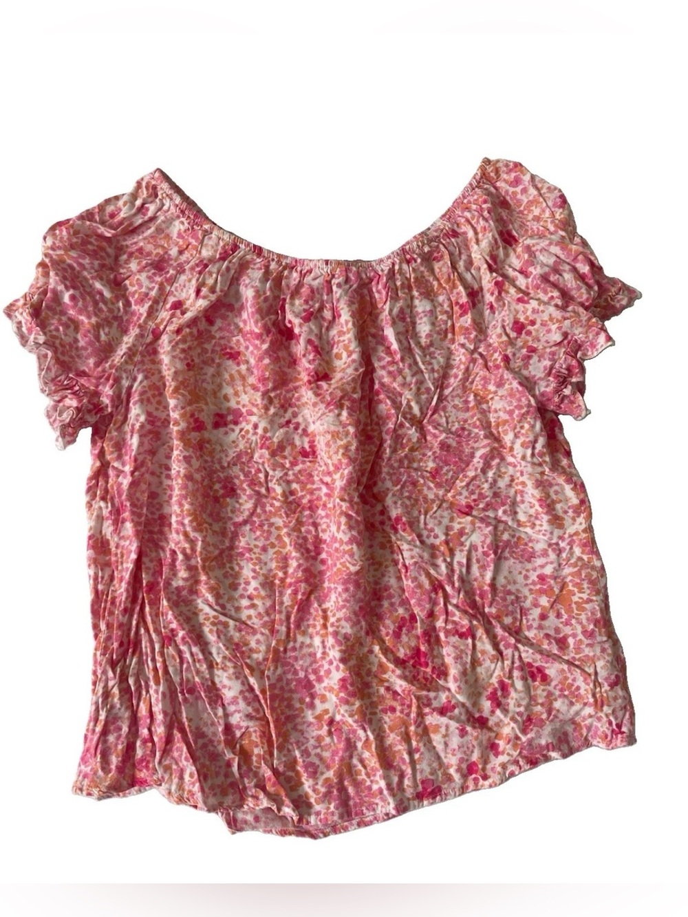 Women’s Blouse Floral & Ivy Pink, Orange Print Top Medium. Casual Summer Ruffles